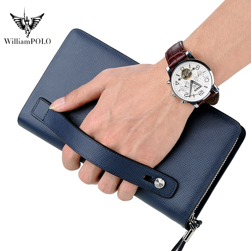 Key Holder Leather Pouch - WILLIAMPOLO Luxus Herren Leder-Clutch Große Kapazität