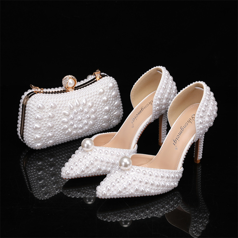 Luxury Bags Brand - Taschen- und Schuh-Set für Damen, Perlen-Hochzeitsschuhe