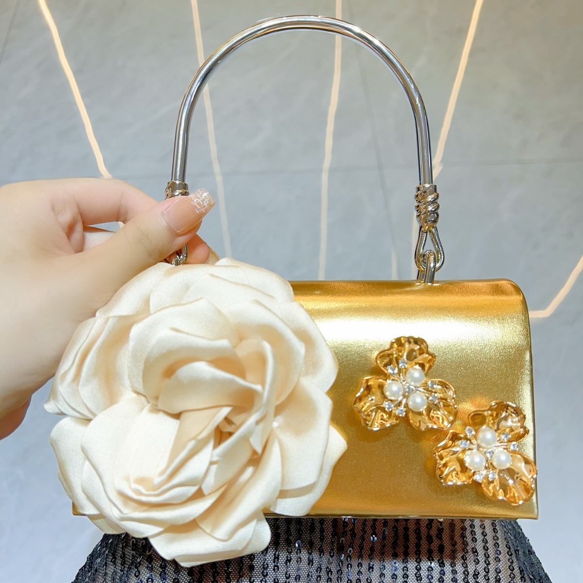 Luxury Bags White - Luxus Gold 3D Blume Clutch Tasche
