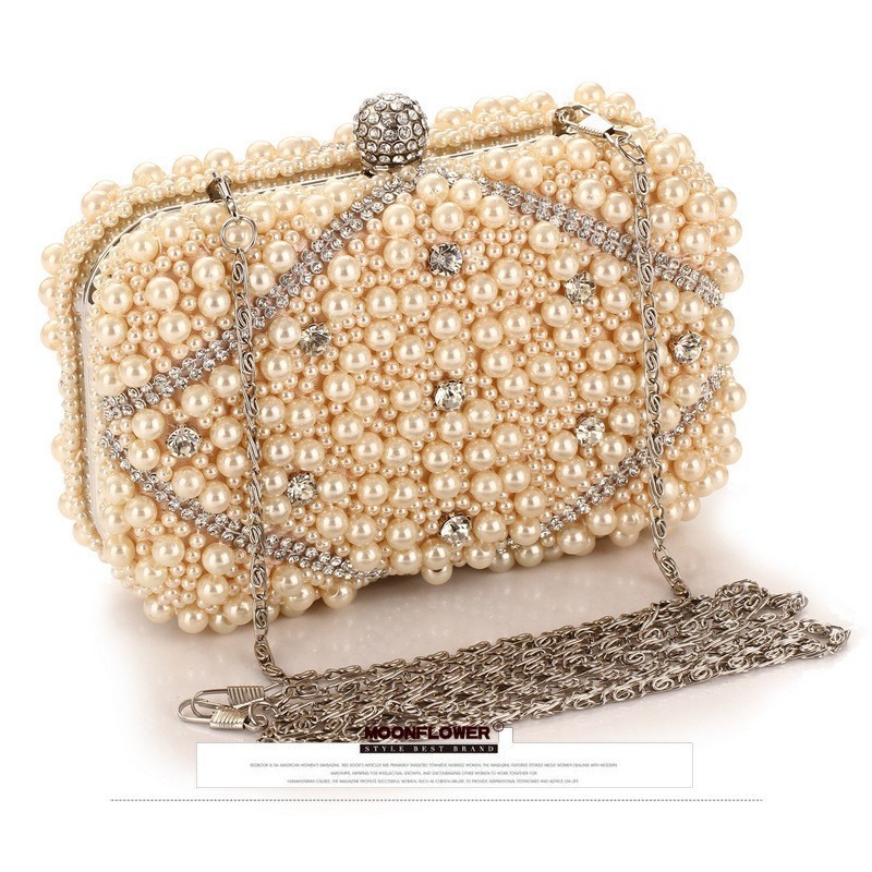 Luxury Bags White - Luxus Kristalle Perlen Perle Abend Clutch