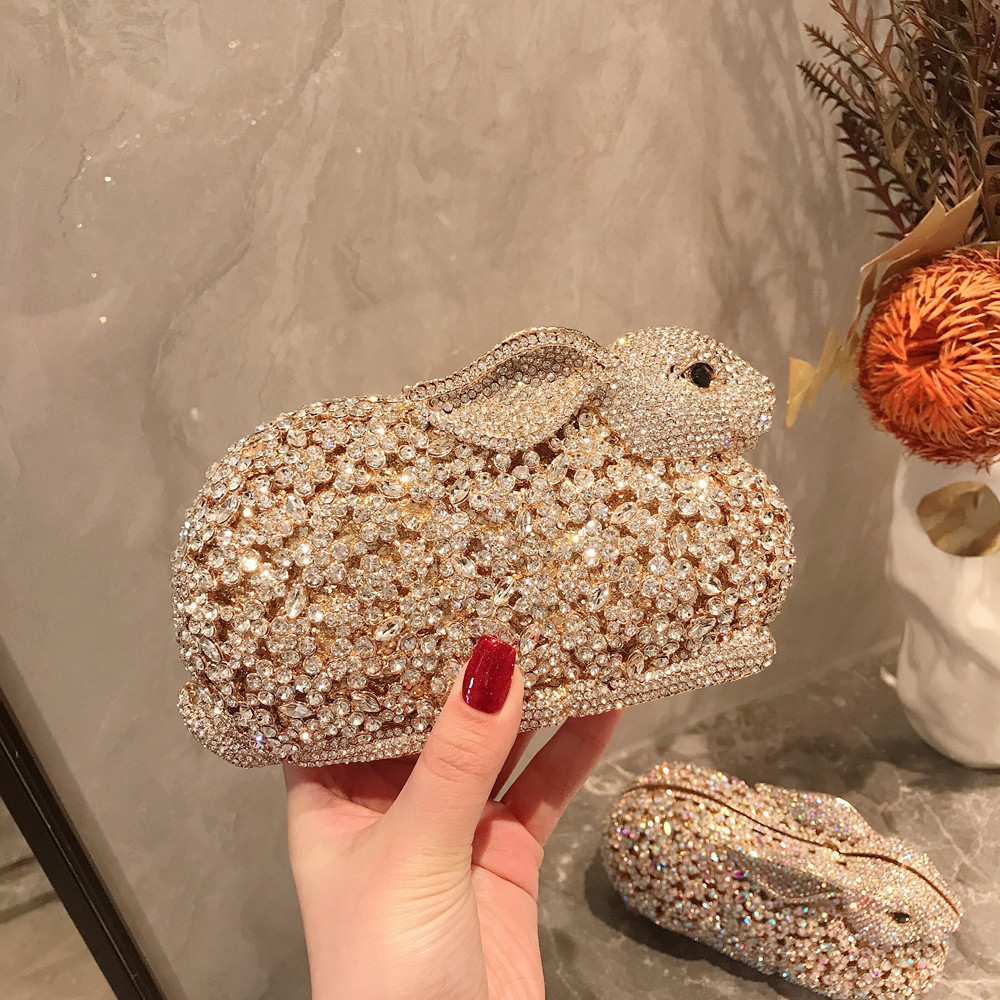 Luxury Bags Cute - Luxuriöse Niedliche Hasen-Metallbox Kristall-Strass-Diamant Abendtasche Hochzeitsparty